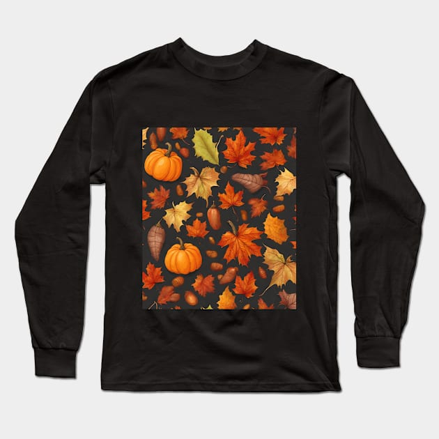 autumn leaves and pumpkins colorful pattern Long Sleeve T-Shirt by in leggings